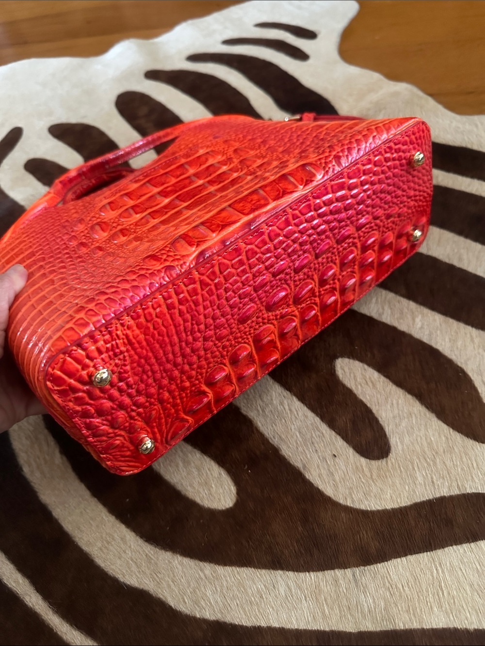 Brahmin Small Elaine Croc-Embossed Top-Handle Bag in Flame- Women Bags - Picture 4 of 9